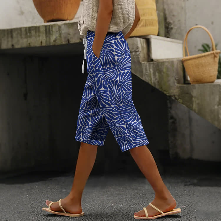 Minimalist Abstract Geometry Pattern Print Casual pocket Mid Short Pants  - Blue - US 24 (4XL) - image 1