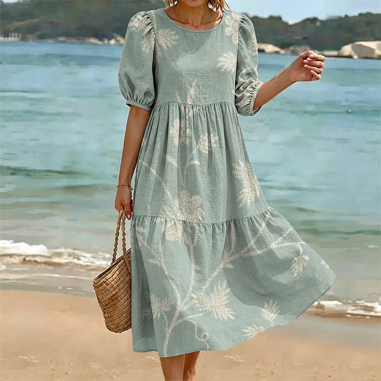 Elegant Intertwined Vine Stitching Pattern Print Casual Loose Dress - Light Green - US 24 (5XL) - image 1