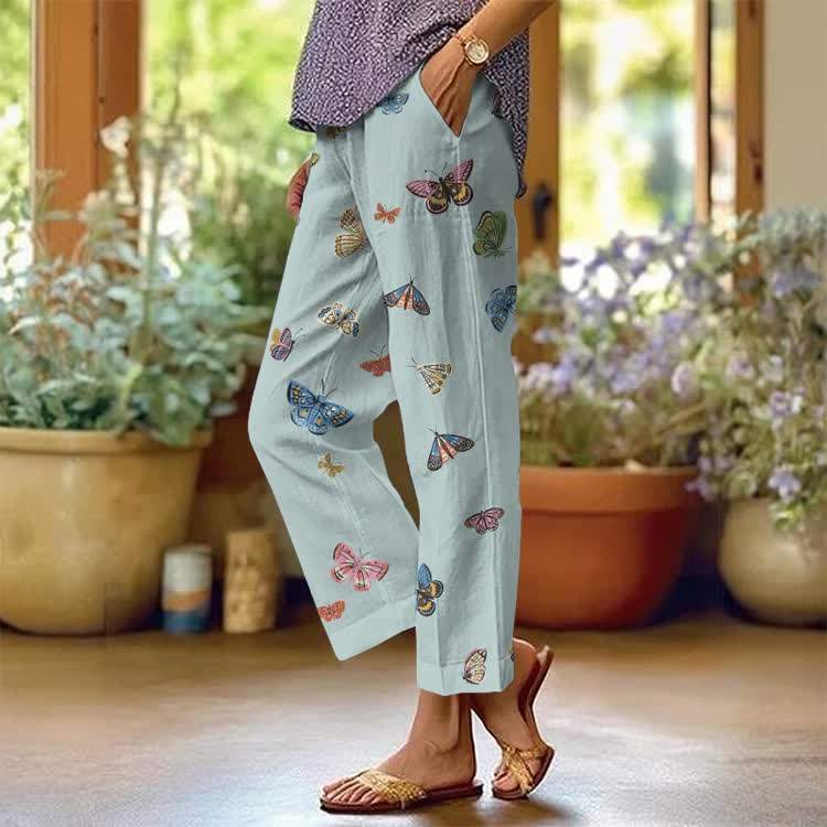 Elegant Butterflies Texture Pattern Print Casual Pocket Pants  - Light Blue - US 20 (5XL) - image 2