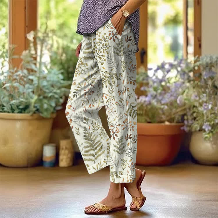 Ferns And Leaves Texture Pattern Print Casual Pocket Pants  - Light Green - US 20 (5XL) - image 1
