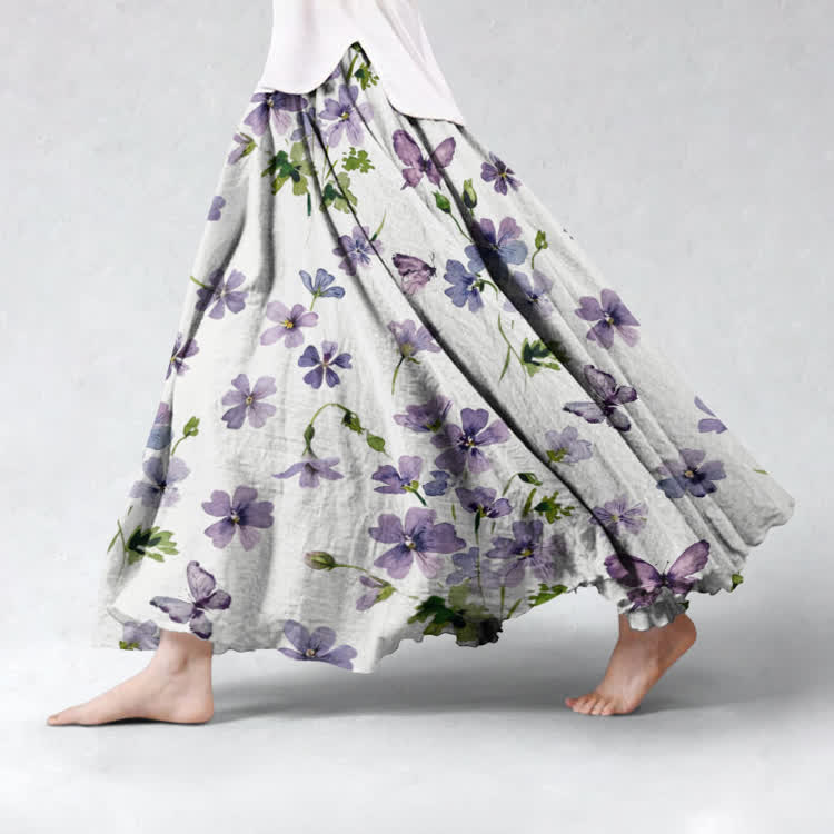 Elegant Watercolor Natural Flowers Print Maxi Skirt - White - US 20 (5XL) - image 1
