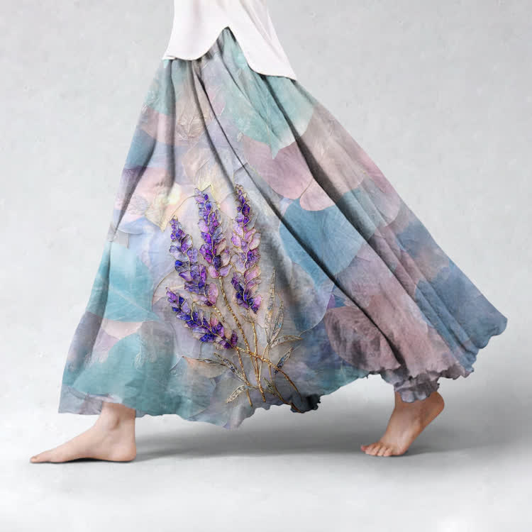 Elegant Lavender Pattern Print Maxi Skirt - Pink - US 20 (5XL) - image 1