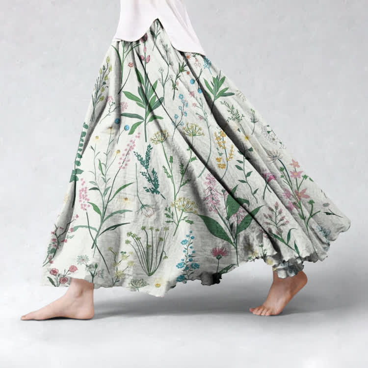 Vintage Weeed Pattern Print Maxi Skirt - White - US 20 (5XL) - image 2