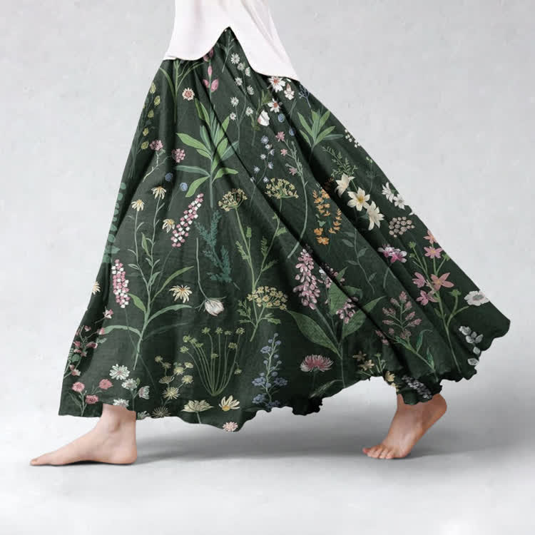 Vintage Weeed Pattern Print Maxi Skirt - Dark Green - US 20 (5XL) - image 1