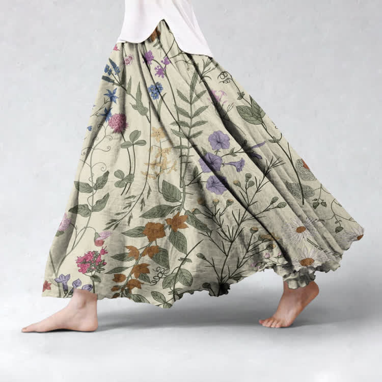 Vintage Wildflowers Pattern Print Maxi Skirt - Apricot - US 20 (5XL) - image 2