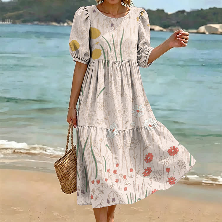 Botanical Art Pattern Print Casual Loose Dress - Pink - US 24 (5XL) - image 2