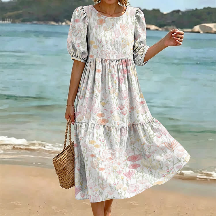  Vacation Soft Florals Pattern Print Casual Loose Dress - Apricot - US 24 (5XL) - image 1
