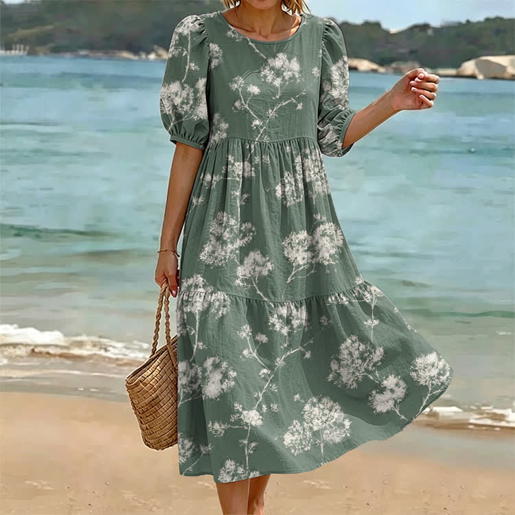 Dandelion Silhouette Pattern Print Casual Loose Dress - Light Green - US 24 (5XL) - image 1