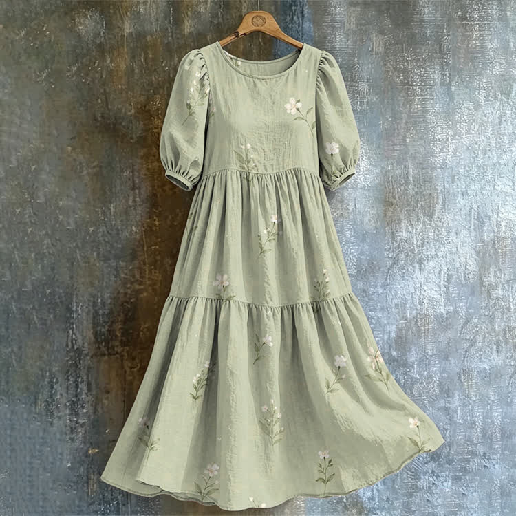 Minimalist Small Floral Pattern Print Casual Loose Dress - Light Green - US 24 (5XL) - image 1