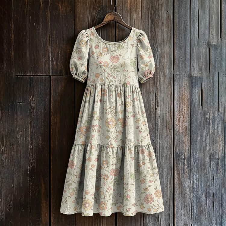 Rustic Soft Floral Pattern Print Casual Loose Dress - Apricot - US 24 (5XL) - image 2