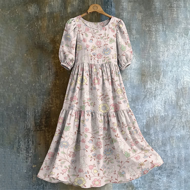 Rustic Soft Floral Pattern Print Casual Loose Dress - Pink - US 24 (5XL) - image 1