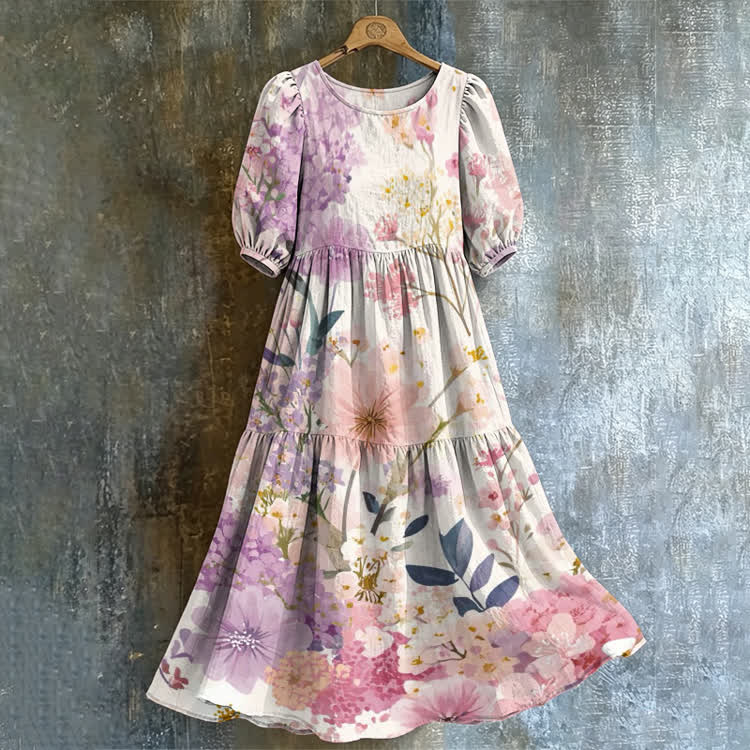Romantic Garden Pattern Print Casual Loose Dress - Pink - US 24 (5XL) - image 1