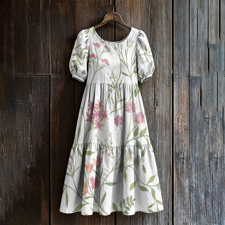 Minimalist Wildflowers Pattern Print Casual Loose Dress - White - US 24 (5XL) - image 1