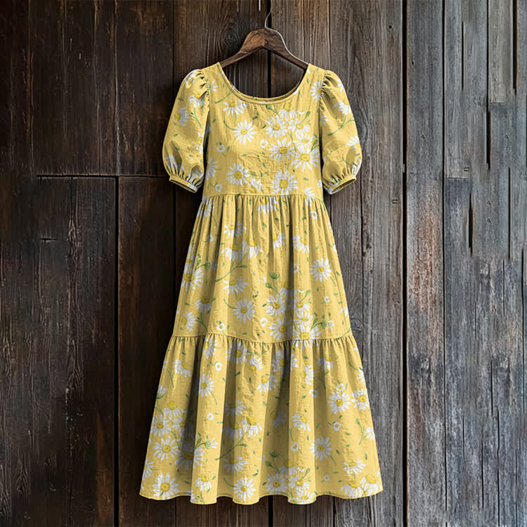 Wild Daisy Pattern Print Casual Loose Dress - Yellow - US 24 (5XL) - image 2