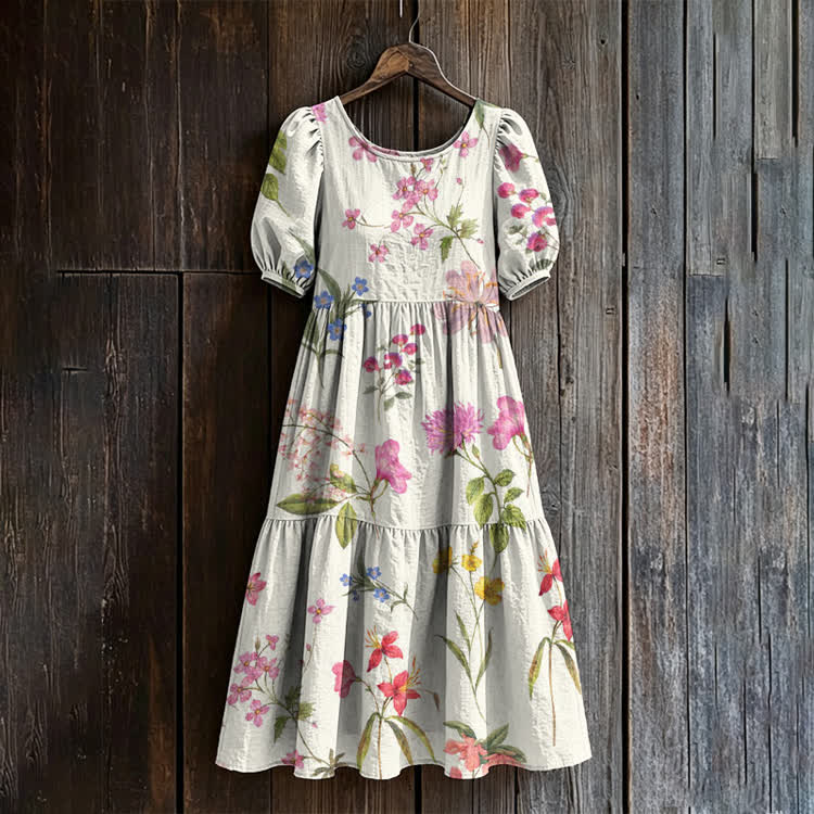 Romantic Florals Pattern Print Casual Loose Dress - White - US 24 (5XL) - image 1