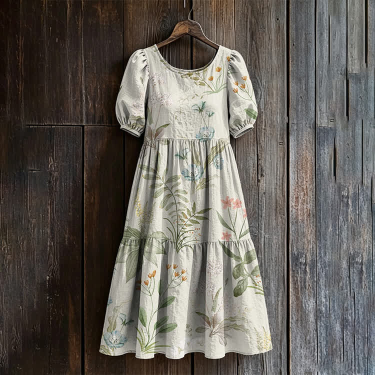 Vintage Weed Pattern Print Casual Loose Dress - Warm Grey - US 24 (5XL) - image 1