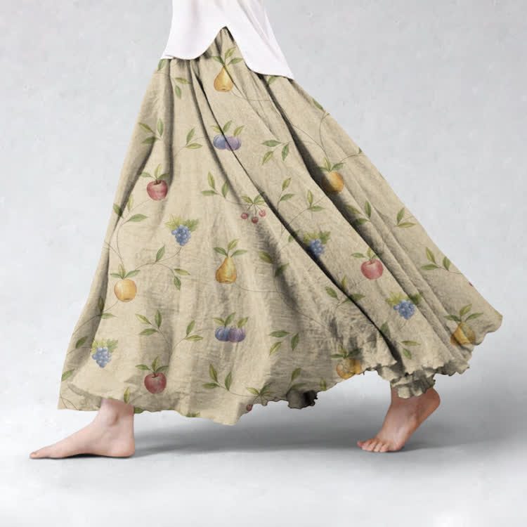 Fruit Scrolling Vines Pattern Print Maxi Skirt - image 2