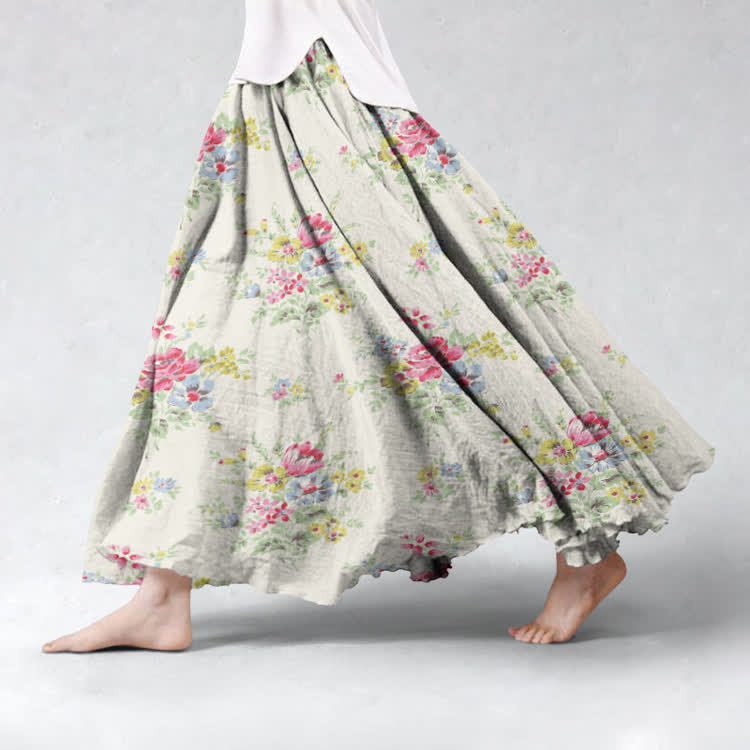 Watercolor Floral Cluster Pattern Print Maxi Skirt - image 2