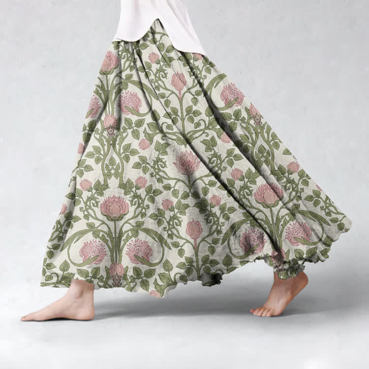 Vintage Scrolling Floral Pattern Print Maxi Skirt - image 2