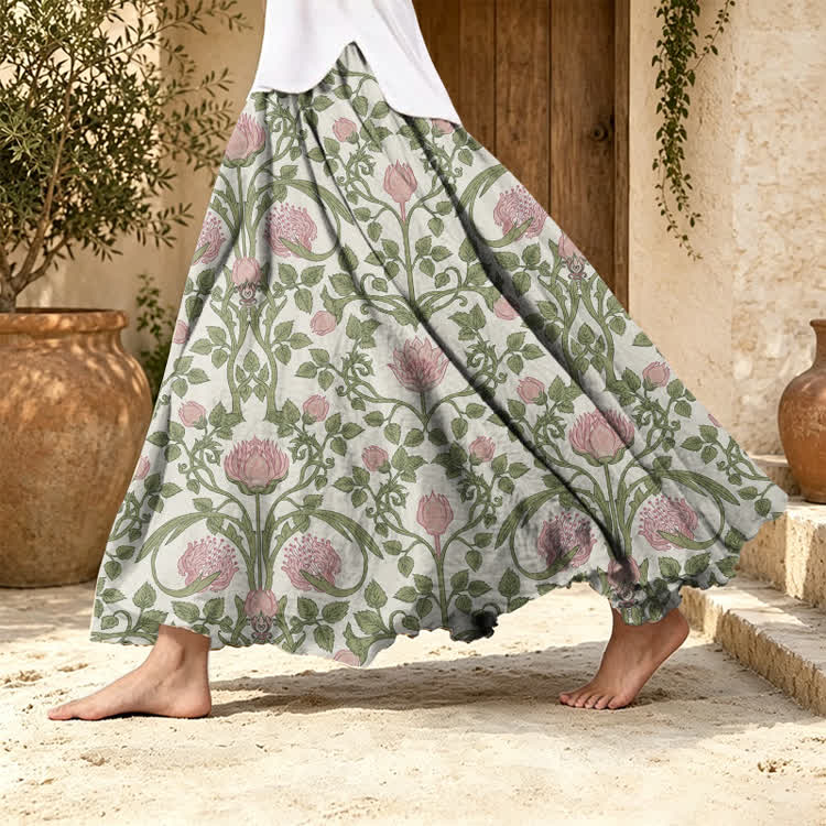 Vintage Scrolling Floral Pattern Print Maxi Skirt - Pink - US 20 (5XL) - image 1
