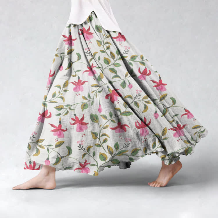 Vines And Flowers Pattern Print Maxi Skirt - image 2