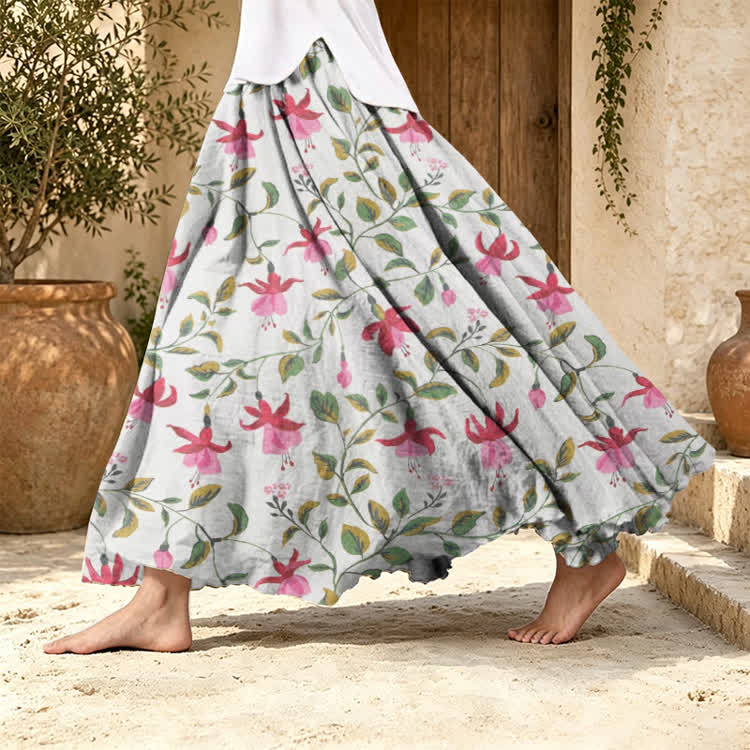 Vines And Flowers Pattern Print Maxi Skirt - Pink - US 20 (5XL) - image 1