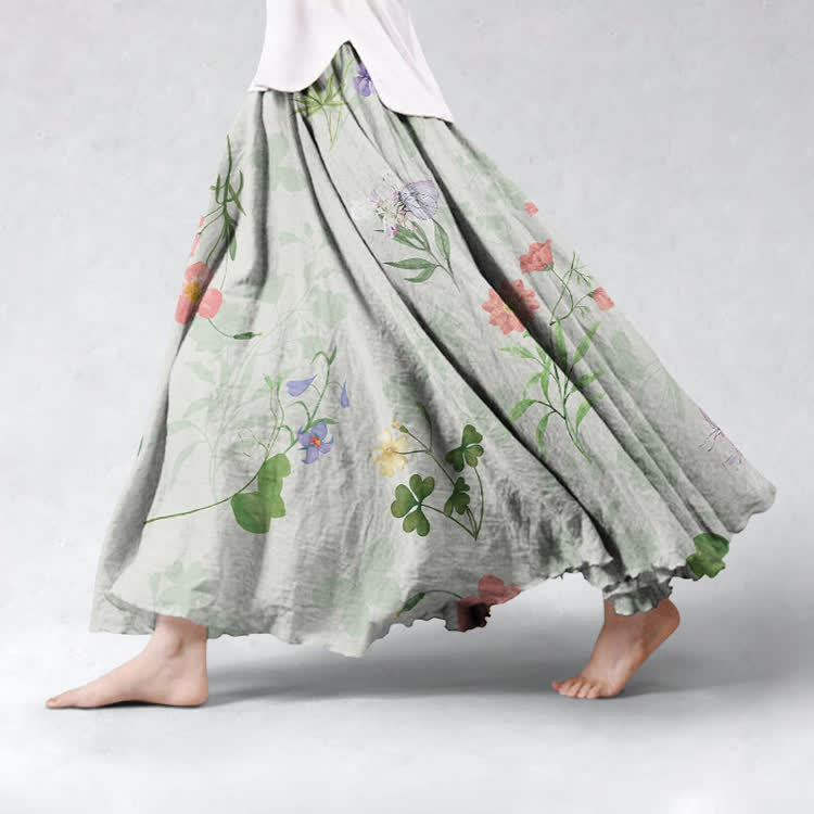 Watercolor Floral Silhouettes Pattern Print Maxi Skirt - image 2
