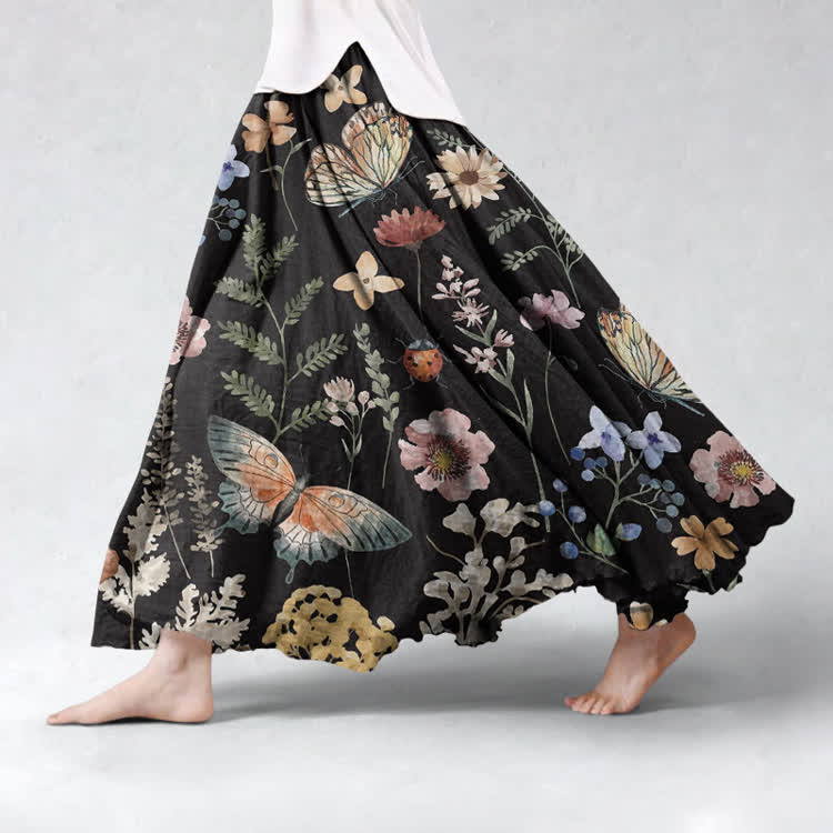 Watercolor Butterflies And Flowers Pattern Print Maxi Skirt - image 3