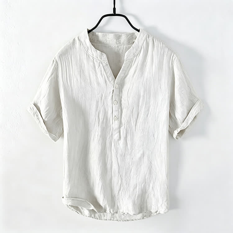 Cozy Fit Solid Short-sleeve Henley Shirt - White - 5XL - image 3