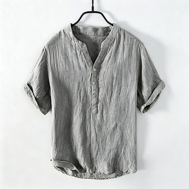 Cozy Fit Solid Short-sleeve Henley Shirt - Grey - 5XL - image 5