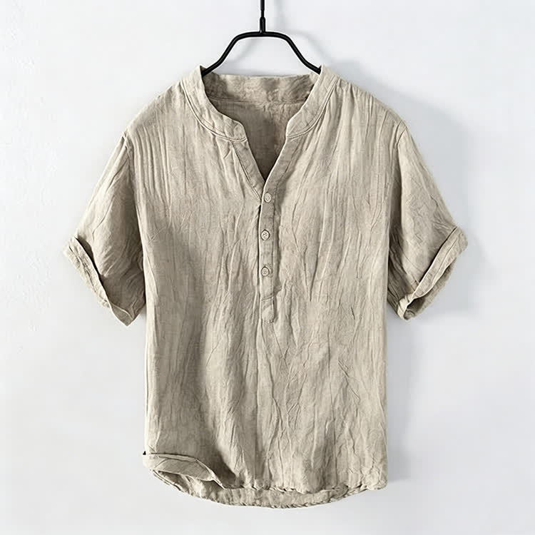 Cozy Fit Solid Short-sleeve Henley Shirt - Apricot - 5XL - image 1