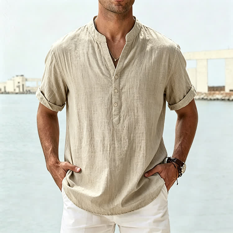 Cozy Fit Solid Short-sleeve Henley Shirt - image 14