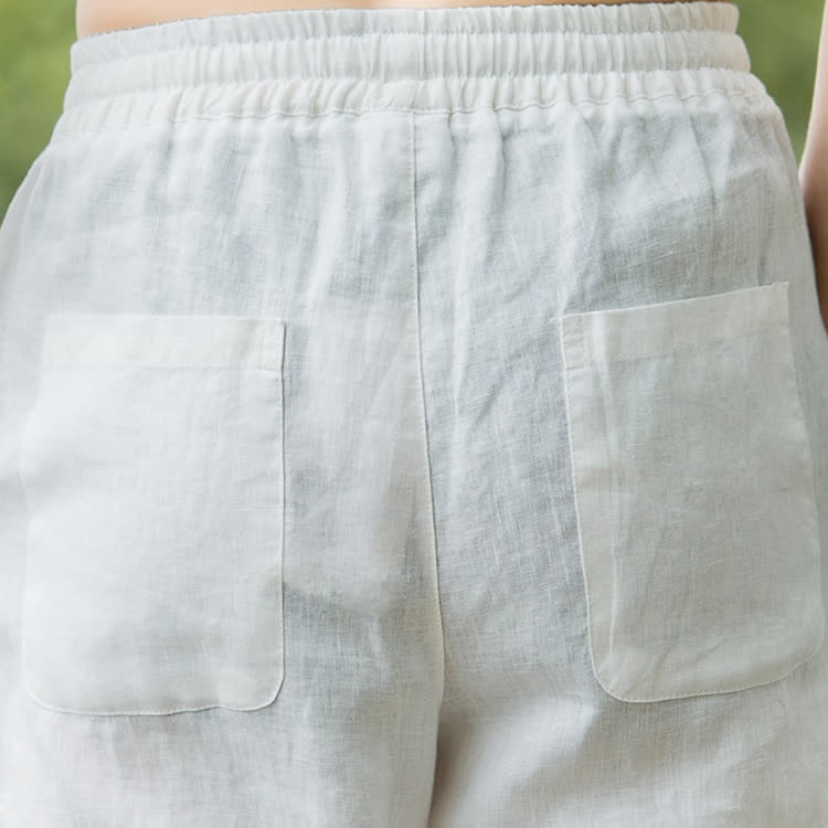 Solid Drawstring Tie Back Pocket Straight Leg Trousers - image 10