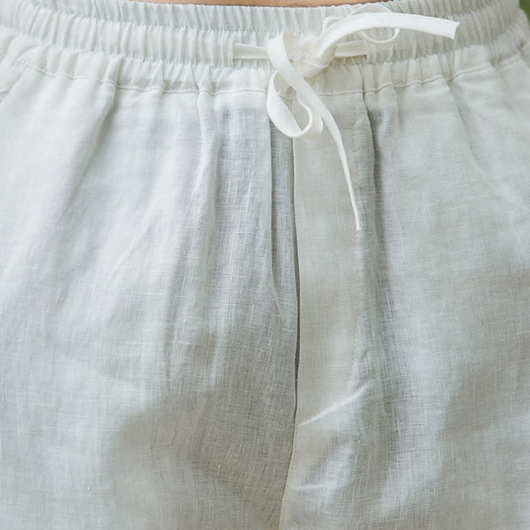Solid Drawstring Tie Back Pocket Straight Leg Trousers - image 11