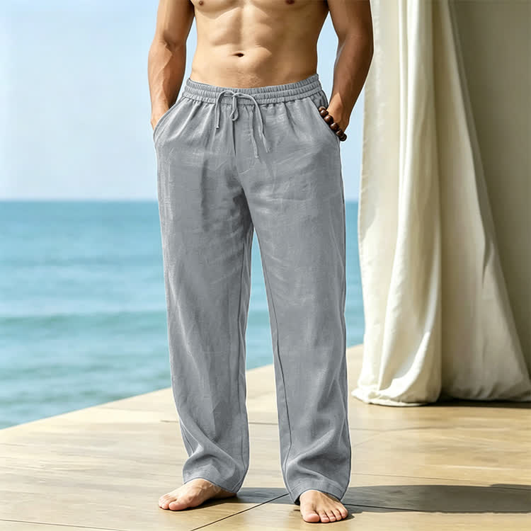 Solid Drawstring Tie Back Pocket Straight Leg Trousers - Grey - 5XL - image 2