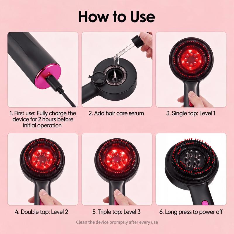 630nm Red Light Silicone Comb Scalp Massager for Hair Growth  - image 3