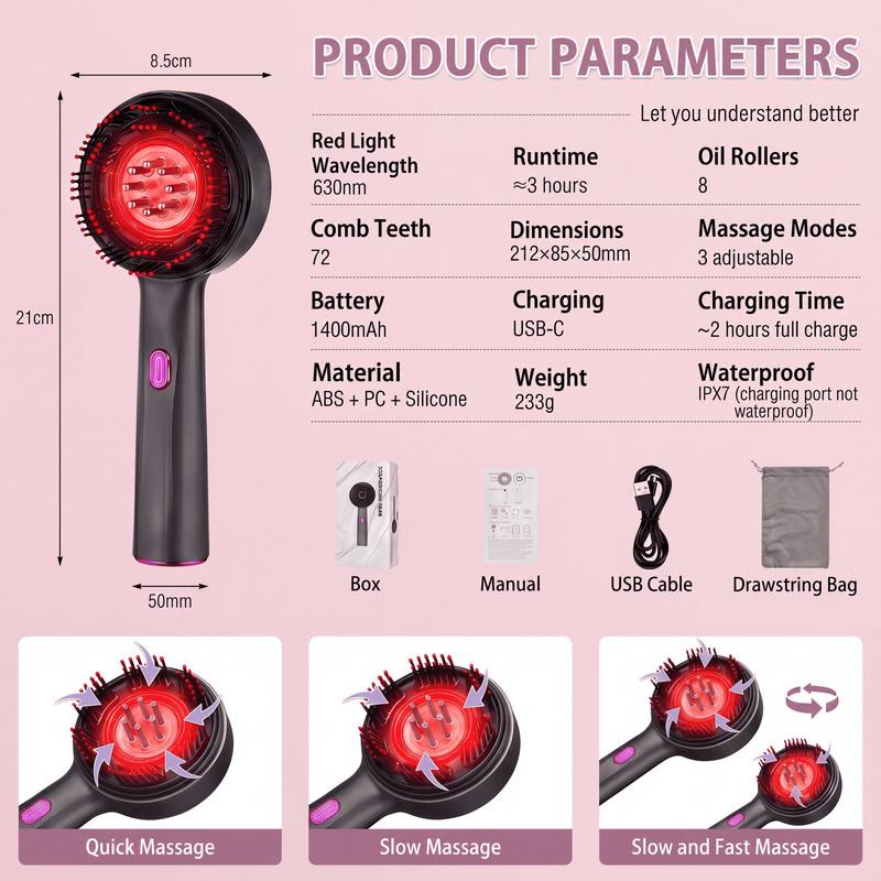 630nm Red Light Silicone Comb Scalp Massager for Hair Growth  - image 5