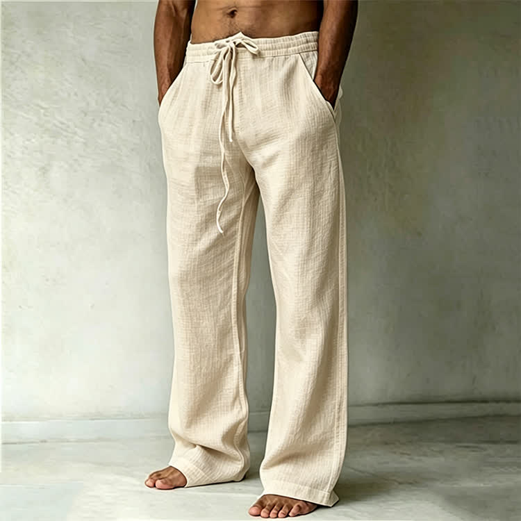 Cozy Solid Drawstring Tie Pocket Straight Leg Trousers - Apricot - 4XL - image 2