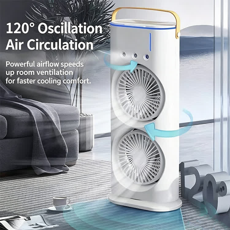 Powerful Dual-head Oscillating Desk Fan With Cooling Mist (3-hole Spray) - image 3