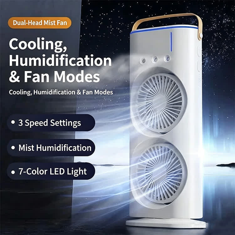 Powerful Dual-head Oscillating Desk Fan With Cooling Mist (3-hole Spray) - image 2
