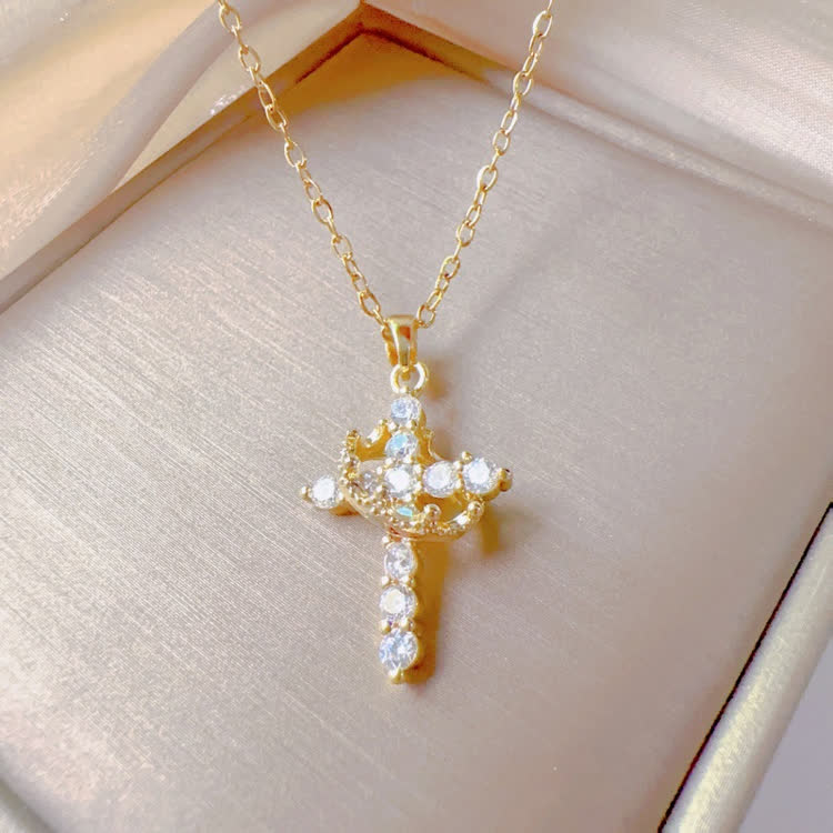 Faith Zircon Crown & Cross Necklace - image 3