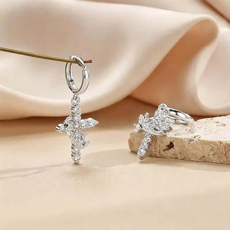 Faith Zircon Crown & Cross Earring - Silver - image 2