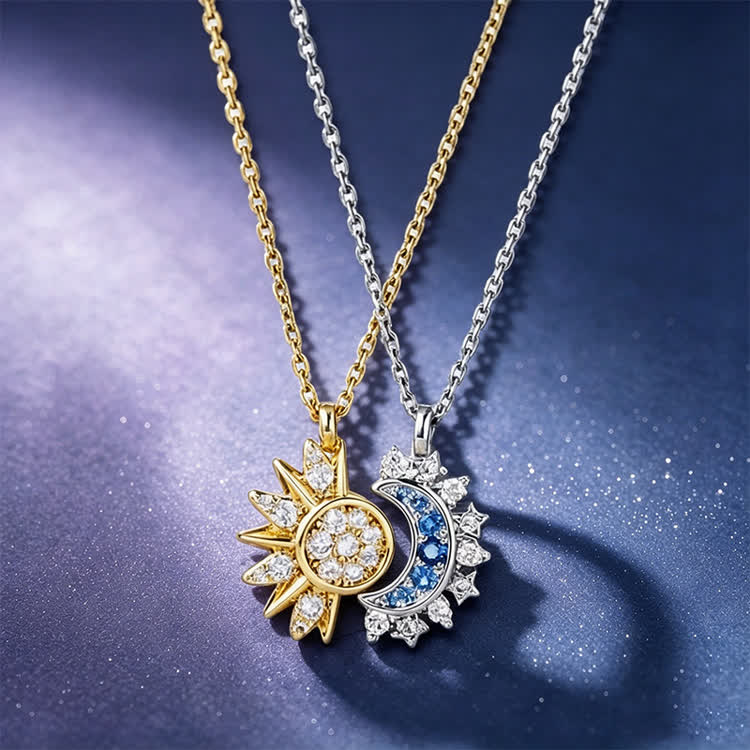 Sun & Moon Destiny Love/friendship Magnetic Attraction Necklace（2 Piece Set） - Gold and Silver - image 1