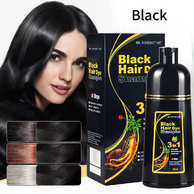 Black Hair Dye Shampoo - Natural Nutrition for Gray Hair Coverage - NATURAL-BLACK - 3PCS - image 10