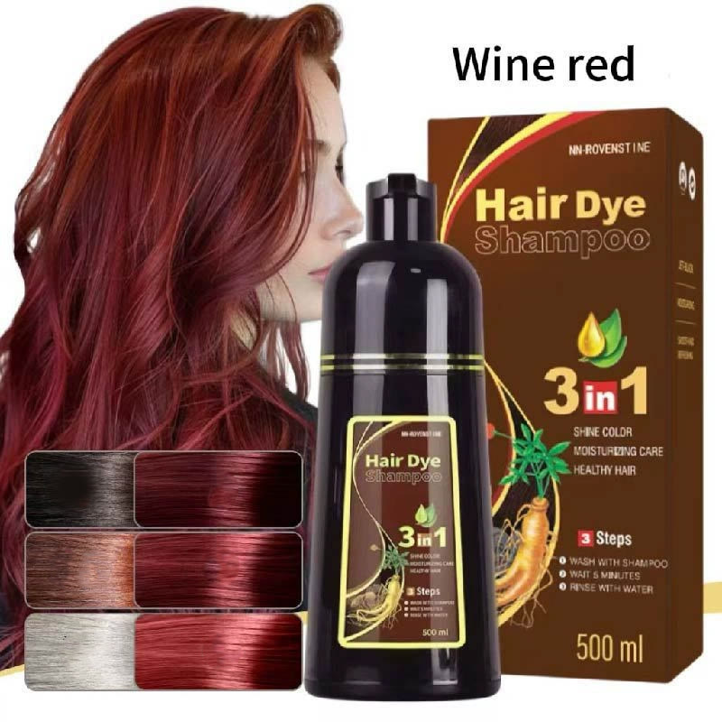 Black Hair Dye Shampoo - Natural Nutrition for Gray Hair Coverage - WINE-RED - 3PCS - image 14