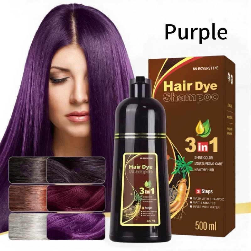 Black Hair Dye Shampoo - Natural Nutrition for Gray Hair Coverage - PURPLE - 3PCS - image 15
