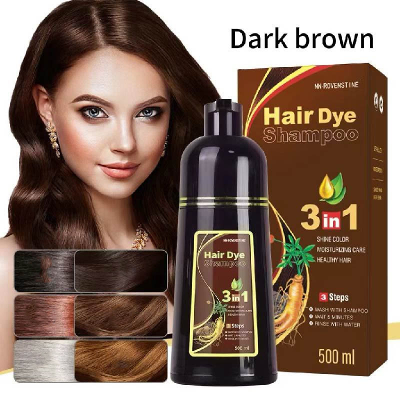 Black Hair Dye Shampoo - Natural Nutrition for Gray Hair Coverage - DARK-BROWN - 3PCS - image 16