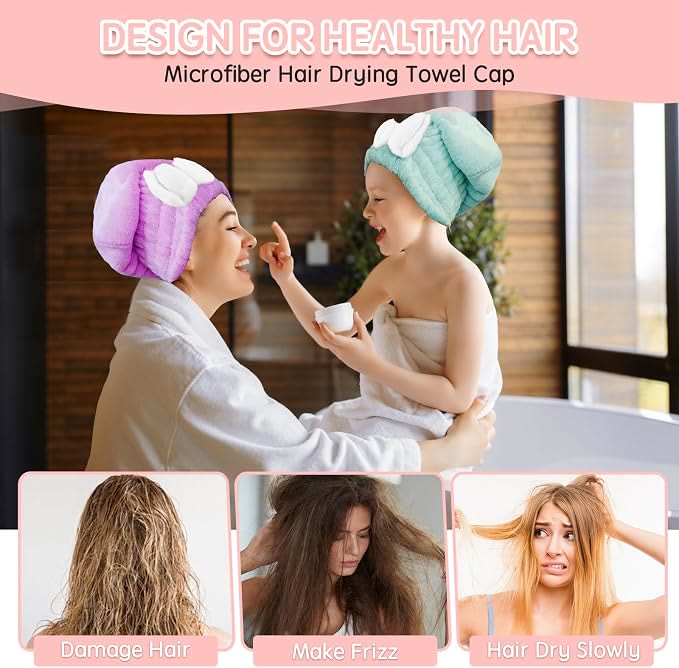 Super Absorbent Hair Towel Wrap for Wet Hair,Microfiber Hair Drying with Caps Bow Design - image 2