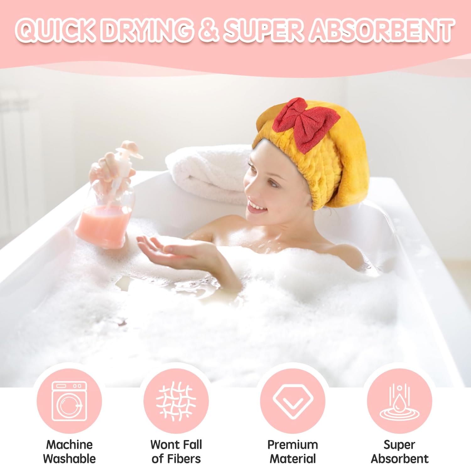 Super Absorbent Hair Towel Wrap for Wet Hair,Microfiber Hair Drying with Caps Bow Design - image 1