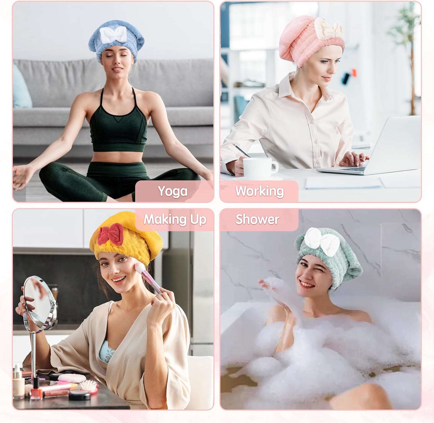 Super Absorbent Hair Towel Wrap for Wet Hair,Microfiber Hair Drying with Caps Bow Design - image 4
